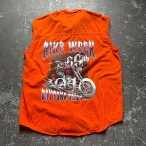 Bike Week 2010 Daytona Beach Denim Vest Cut Off Mens Large Graphic‎ Bikers Edge
